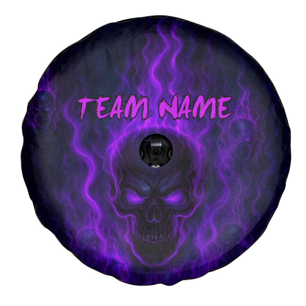 Custom Bowling Purple Flame Skull Spare Tire Cover Custom Team Name on Dark Background - Wonder Print Shop