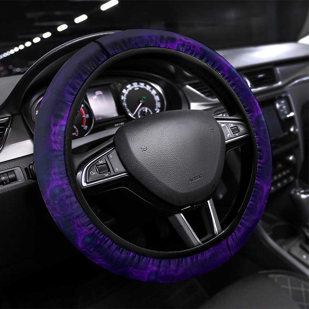 Bowling Purple Flame Skull Steering Wheel Cover Team Name on Dark Background - Wonder Print Shop
