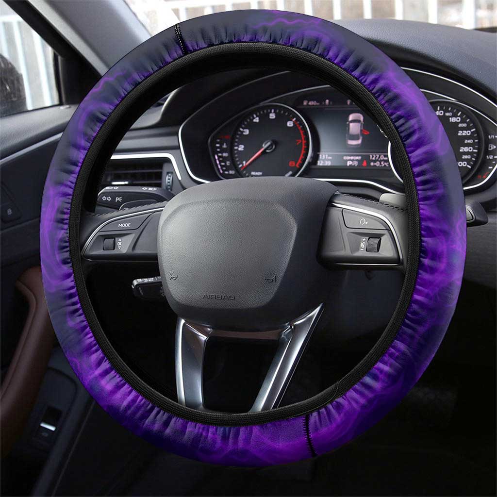 Bowling Purple Flame Skull Steering Wheel Cover Team Name on Dark Background - Wonder Print Shop
