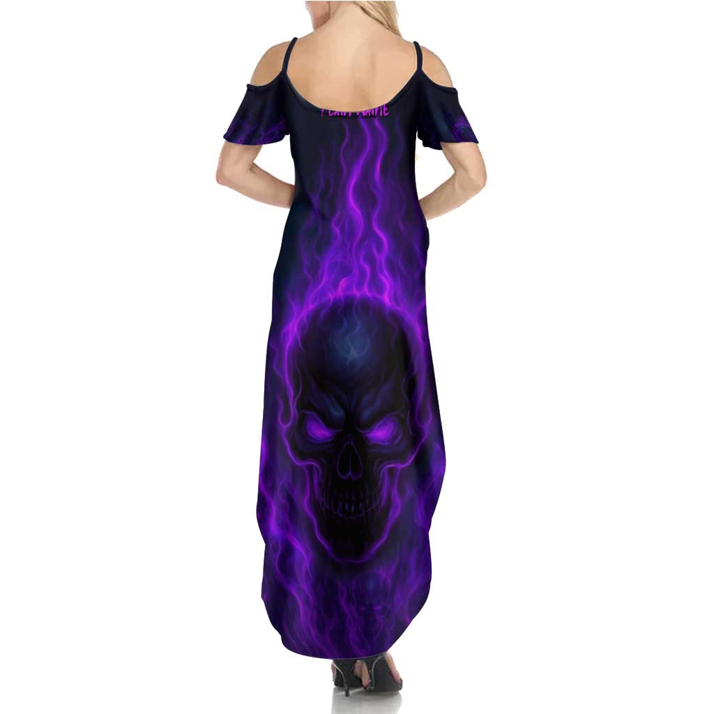 Custom Bowling Purple Flame Skull Summer Maxi Dress Custom Team Name on Dark Background - Wonder Print Shop