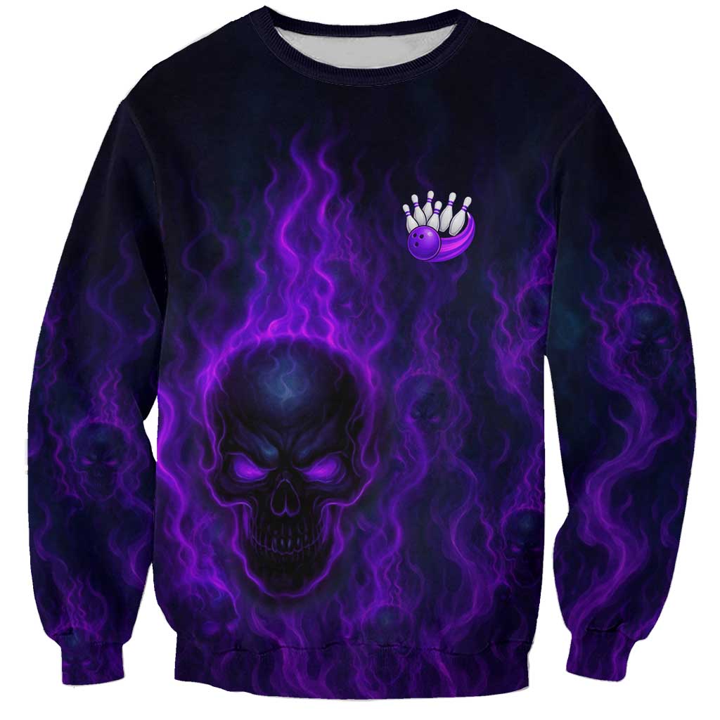 Custom Bowling Purple Flame Skull Sweatshirt Custom Team Name on Dark Background - Wonder Print Shop