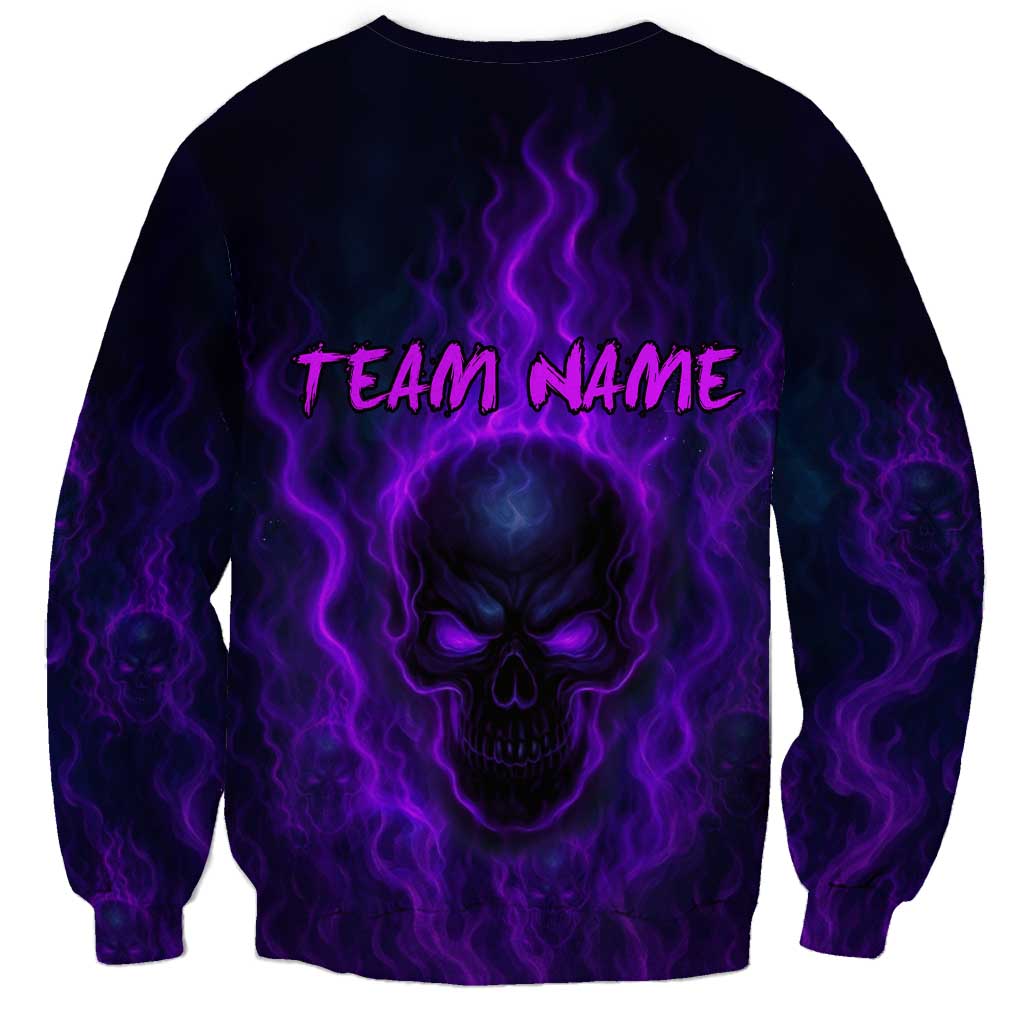 Custom Bowling Purple Flame Skull Sweatshirt Custom Team Name on Dark Background - Wonder Print Shop