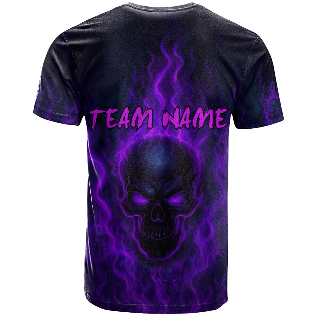 Custom Bowling Purple Flame Skull T Shirt Custom Team Name on Dark Background - Wonder Print Shop