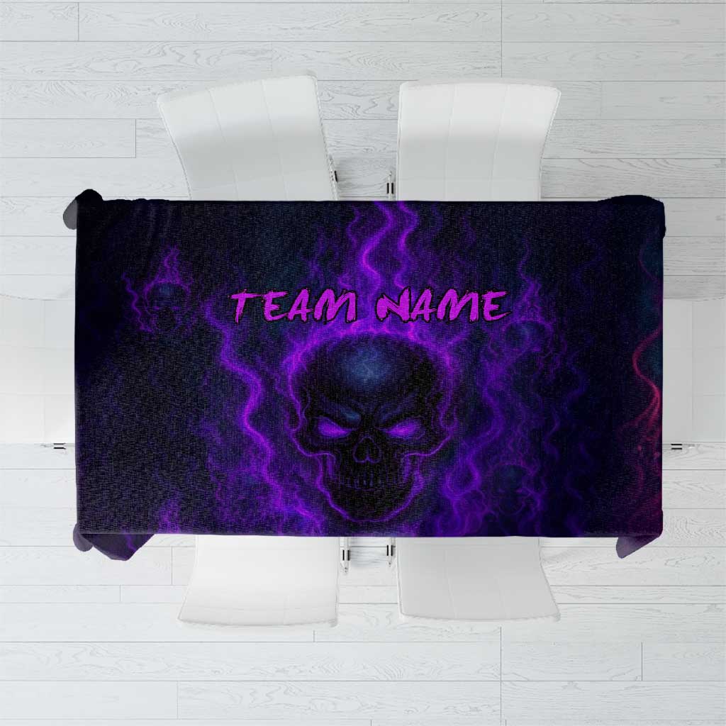Custom Bowling Purple Flame Skull Tablecloth Custom Team Name on Dark Background - Wonder Print Shop