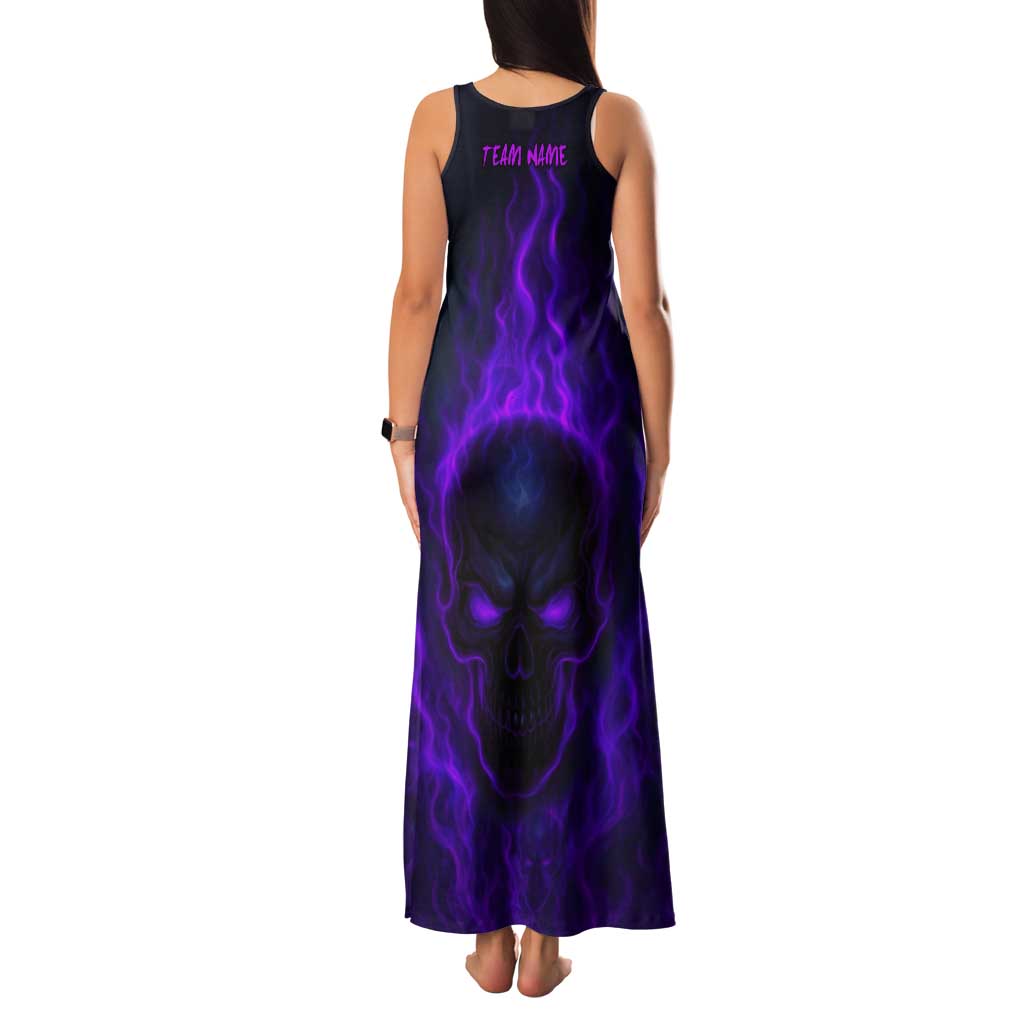 Custom Bowling Purple Flame Skull Tank Maxi Dress Custom Team Name on Dark Background - Wonder Print Shop