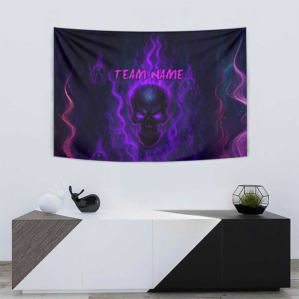 Custom Bowling Purple Flame Skull Tapestry Custom Team Name on Dark Background - Wonder Print Shop