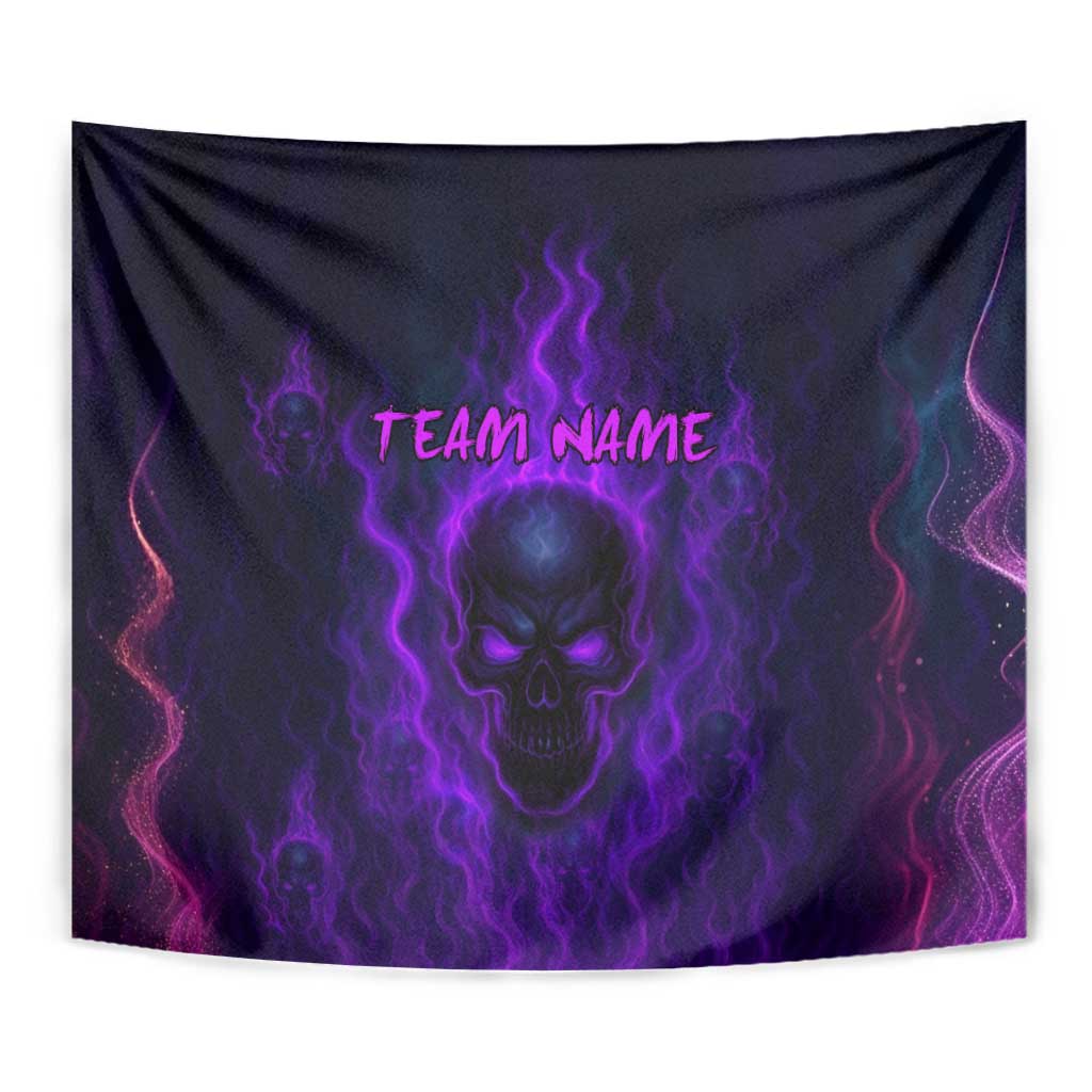 Custom Bowling Purple Flame Skull Tapestry Custom Team Name on Dark Background - Wonder Print Shop