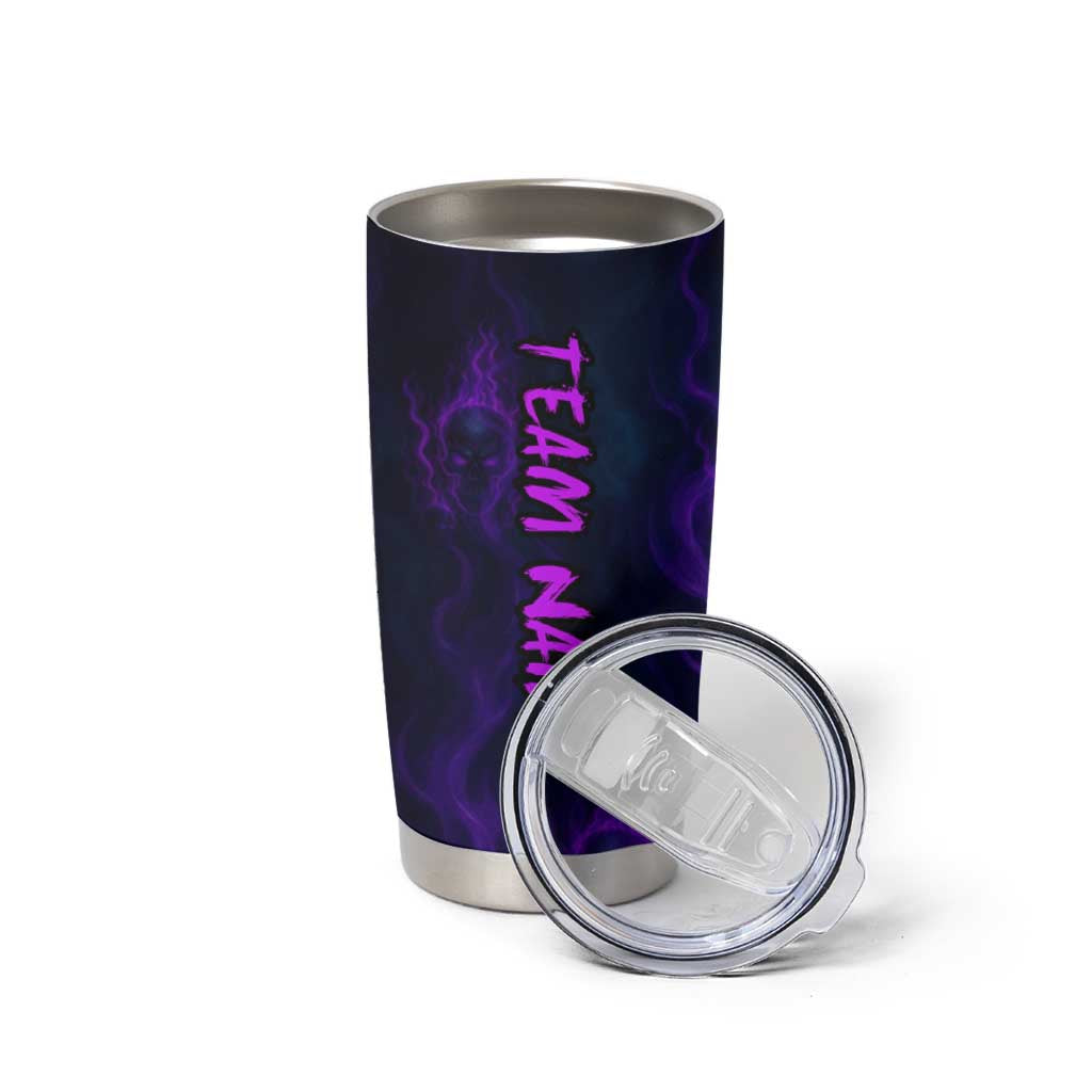 Custom Bowling Purple Flame Skull Tumbler Cup Custom Team Name on Dark Background - Wonder Print Shop