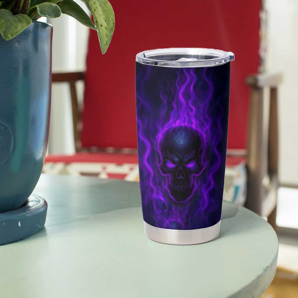 Custom Bowling Purple Flame Skull Tumbler Cup Custom Team Name on Dark Background - Wonder Print Shop