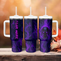 Custom Bowling Purple Flame Skull Tumbler With Handle Custom Team Name on Dark Background - Wonder Print Shop