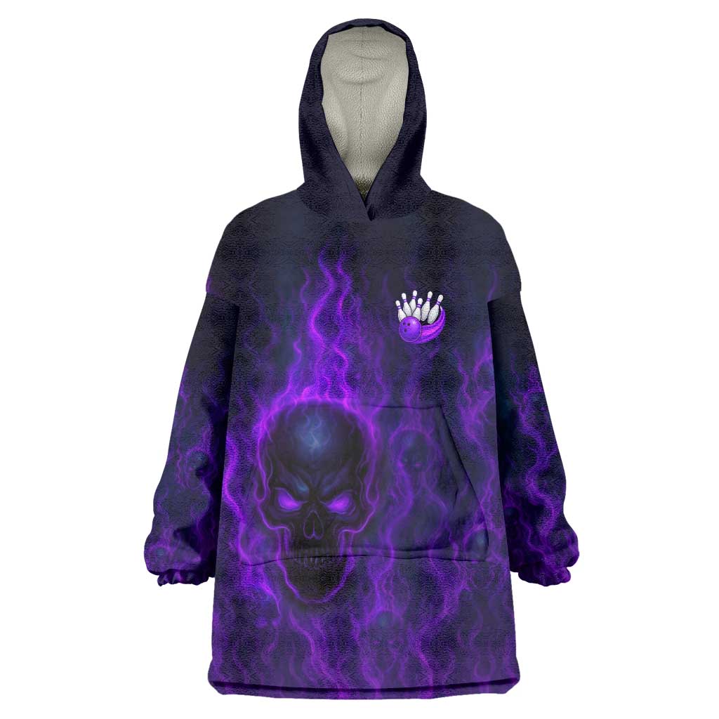Custom Bowling Purple Flame Skull Wearable Blanket Hoodie Custom Team Name on Dark Background - Wonder Print Shop