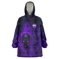 Custom Bowling Purple Flame Skull Wearable Blanket Hoodie Custom Team Name on Dark Background - Wonder Print Shop