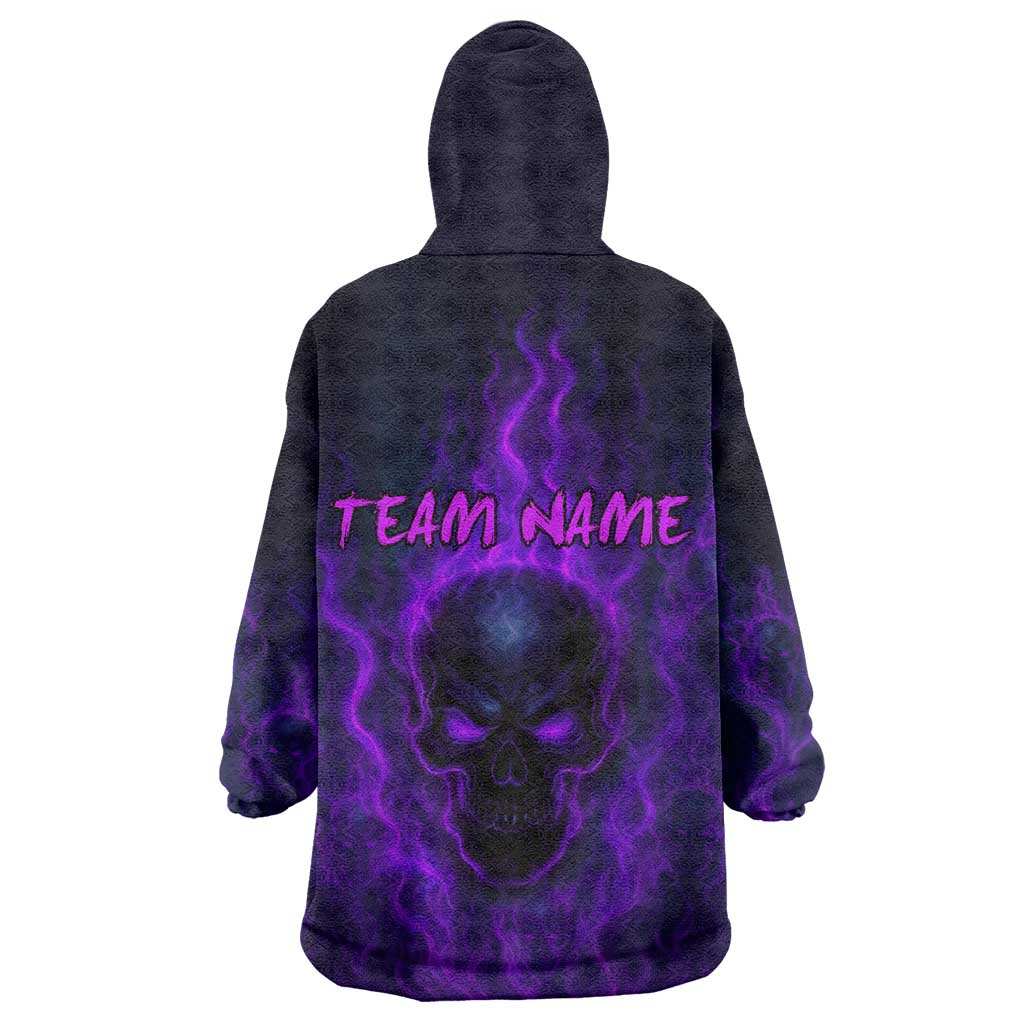 Custom Bowling Purple Flame Skull Wearable Blanket Hoodie Custom Team Name on Dark Background - Wonder Print Shop