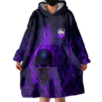 Custom Bowling Purple Flame Skull Wearable Blanket Hoodie Custom Team Name on Dark Background - Wonder Print Shop
