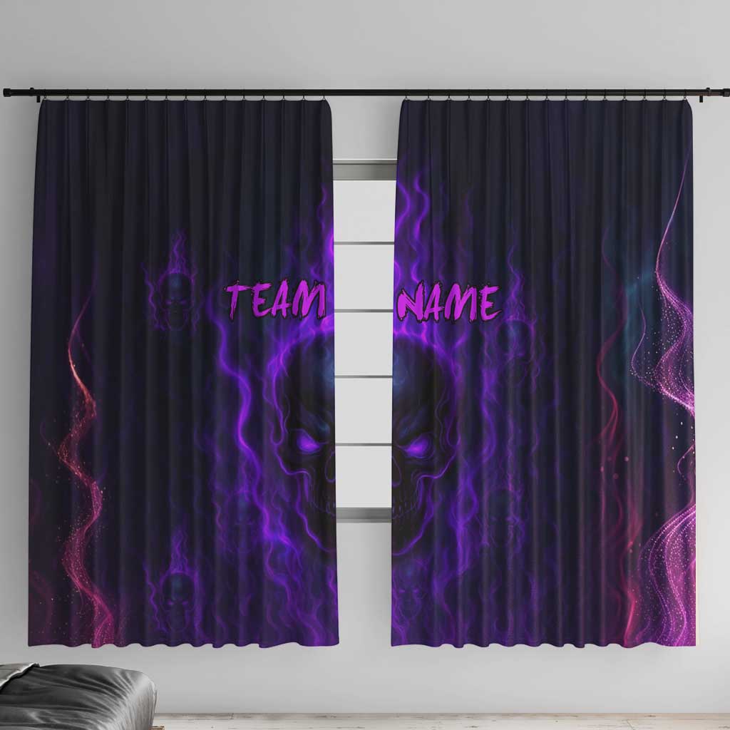 Custom Bowling Purple Flame Skull Window Curtain Custom Team Name on Dark Background - Wonder Print Shop