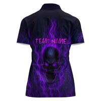Custom Bowling Purple Flame Skull Women Polo Shirt Custom Team Name on Dark Background - Wonder Print Shop