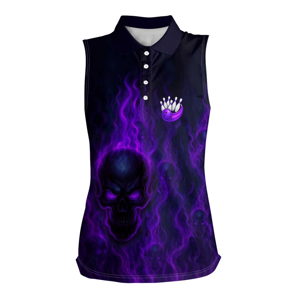 Custom Bowling Purple Flame Skull Women Sleeveless Polo Shirt Custom Team Name on Dark Background - Wonder Print Shop