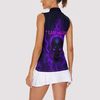 Custom Bowling Purple Flame Skull Women Sleeveless Polo Shirt Custom Team Name on Dark Background - Wonder Print Shop