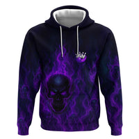 Custom Bowling Purple Flame Skull Zip Hoodie Custom Team Name on Dark Background - Wonder Print Shop