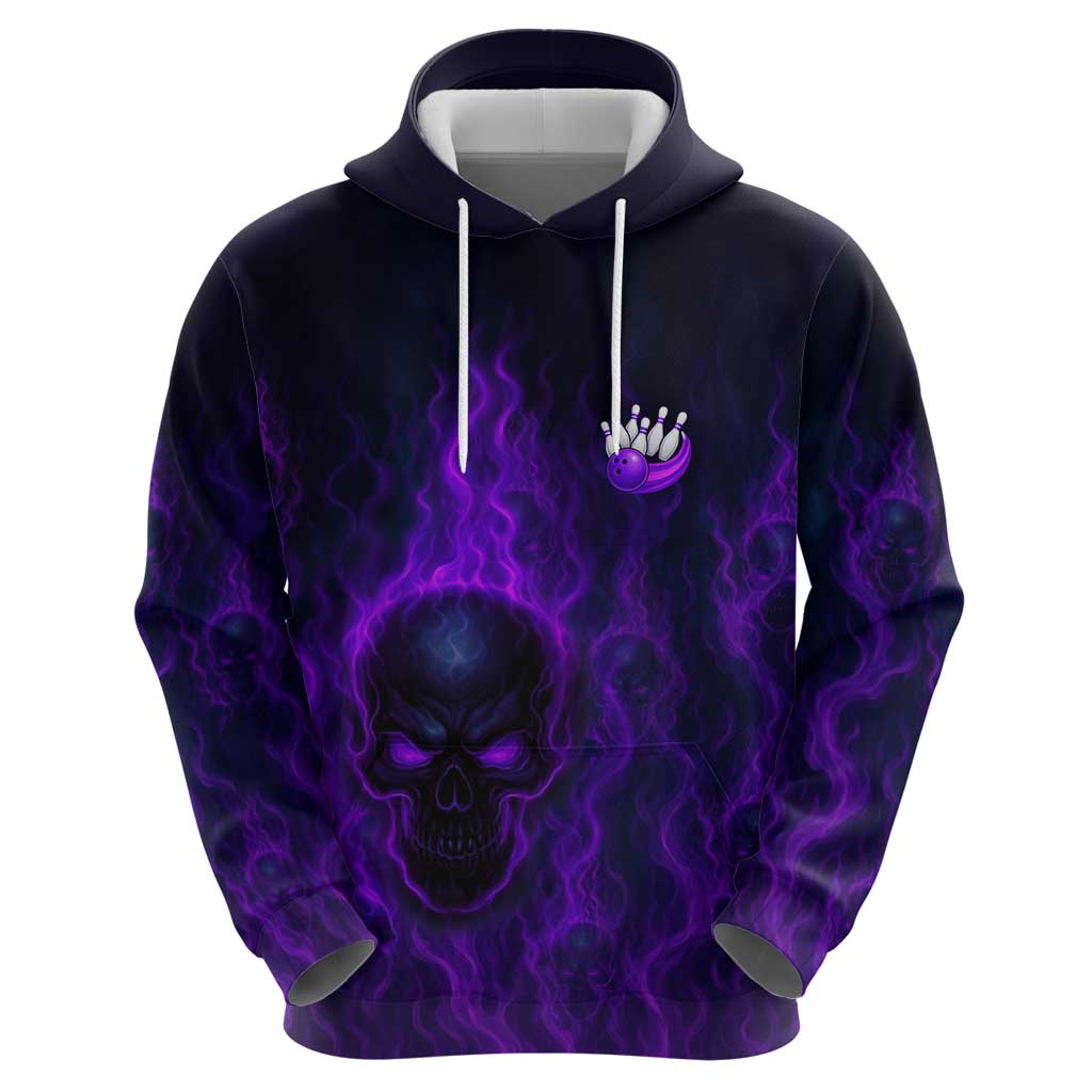 Custom Bowling Purple Flame Skull Zip Hoodie Custom Team Name on Dark Background - Wonder Print Shop