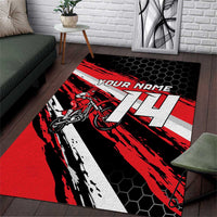 Custom Dirt Bike Area Rug Motocross Rider Red Black Hex Pattern and Racing Number - Wonder Print Shop