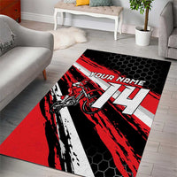 Custom Dirt Bike Area Rug Motocross Rider Red Black Hex Pattern and Racing Number - Wonder Print Shop