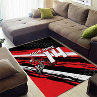 Custom Dirt Bike Area Rug Motocross Rider Red Black Hex Pattern and Racing Number - Wonder Print Shop