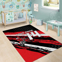 Custom Dirt Bike Area Rug Motocross Rider Red Black Hex Pattern and Racing Number - Wonder Print Shop