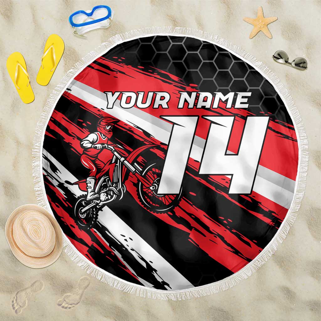Custom Dirt Bike Beach Blanket Motocross Rider Red Black Hex Pattern and Racing Number - Wonder Print Shop