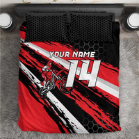 Custom Dirt Bike Bedding Set Motocross Rider Red Black Hex Pattern and Racing Number - Wonder Print Shop