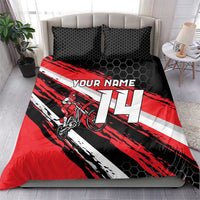 Custom Dirt Bike Bedding Set Motocross Rider Red Black Hex Pattern and Racing Number - Wonder Print Shop