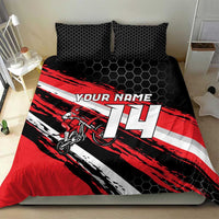 Custom Dirt Bike Bedding Set Motocross Rider Red Black Hex Pattern and Racing Number - Wonder Print Shop