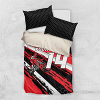 Custom Dirt Bike Bedding Set Motocross Rider Red Black Hex Pattern and Racing Number - Wonder Print Shop
