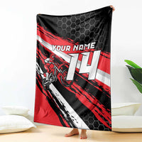 Custom Dirt Bike Blanket Motocross Rider Red Black Hex Pattern and Racing Number - Wonder Print Shop