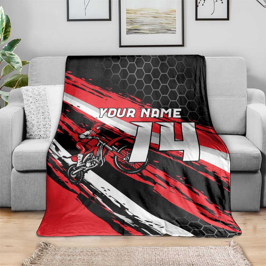 Custom Dirt Bike Blanket Motocross Rider Red Black Hex Pattern and Racing Number - Wonder Print Shop