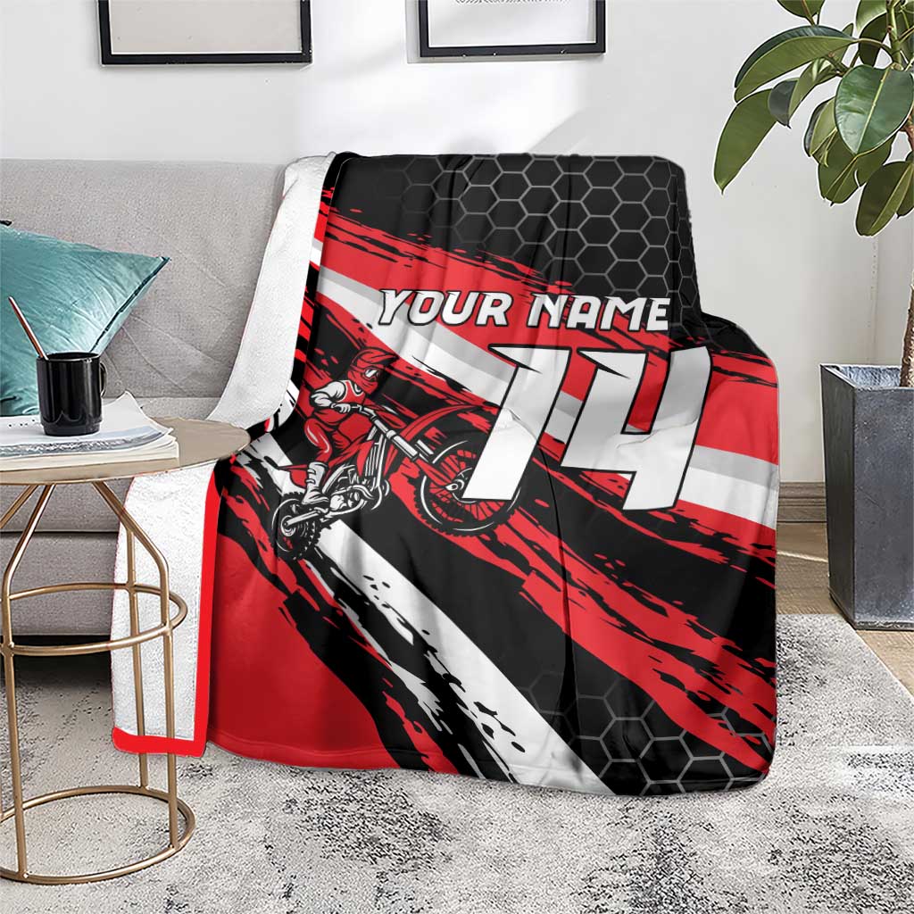 Custom Dirt Bike Blanket Motocross Rider Red Black Hex Pattern and Racing Number - Wonder Print Shop