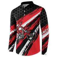 Custom Dirt Bike Button Sweatshirt Motocross Rider Red Black Hex Pattern and Racing Number - Wonder Print Shop