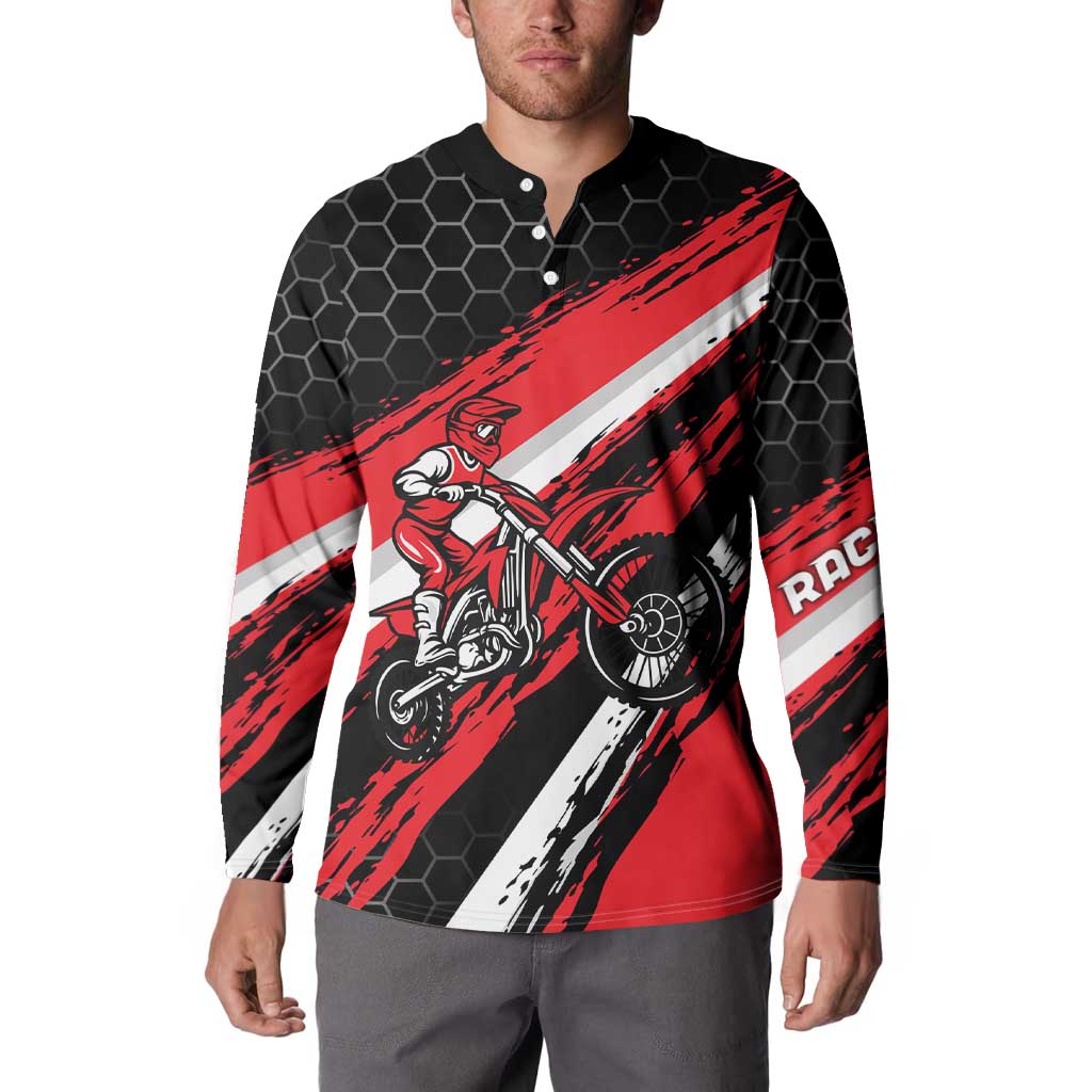 Custom Dirt Bike Button Sweatshirt Motocross Rider Red Black Hex Pattern and Racing Number - Wonder Print Shop