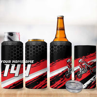 Custom Dirt Bike 4 in 1 Can Cooler Tumbler Motocross Rider Red Black Hex Pattern and Racing Number - Wonder Print Shop
