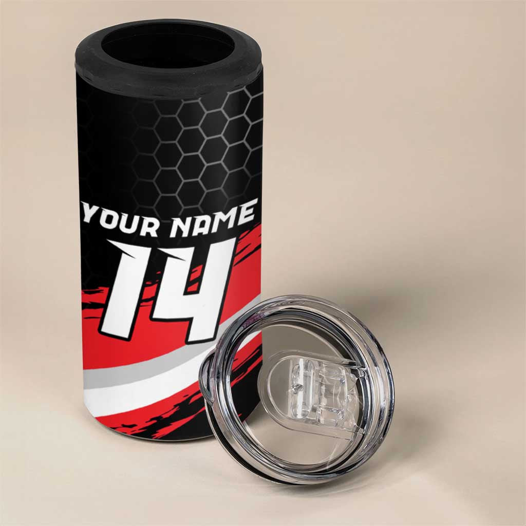 Custom Dirt Bike 4 in 1 Can Cooler Tumbler Motocross Rider Red Black Hex Pattern and Racing Number - Wonder Print Shop