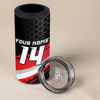 Custom Dirt Bike 4 in 1 Can Cooler Tumbler Motocross Rider Red Black Hex Pattern and Racing Number - Wonder Print Shop