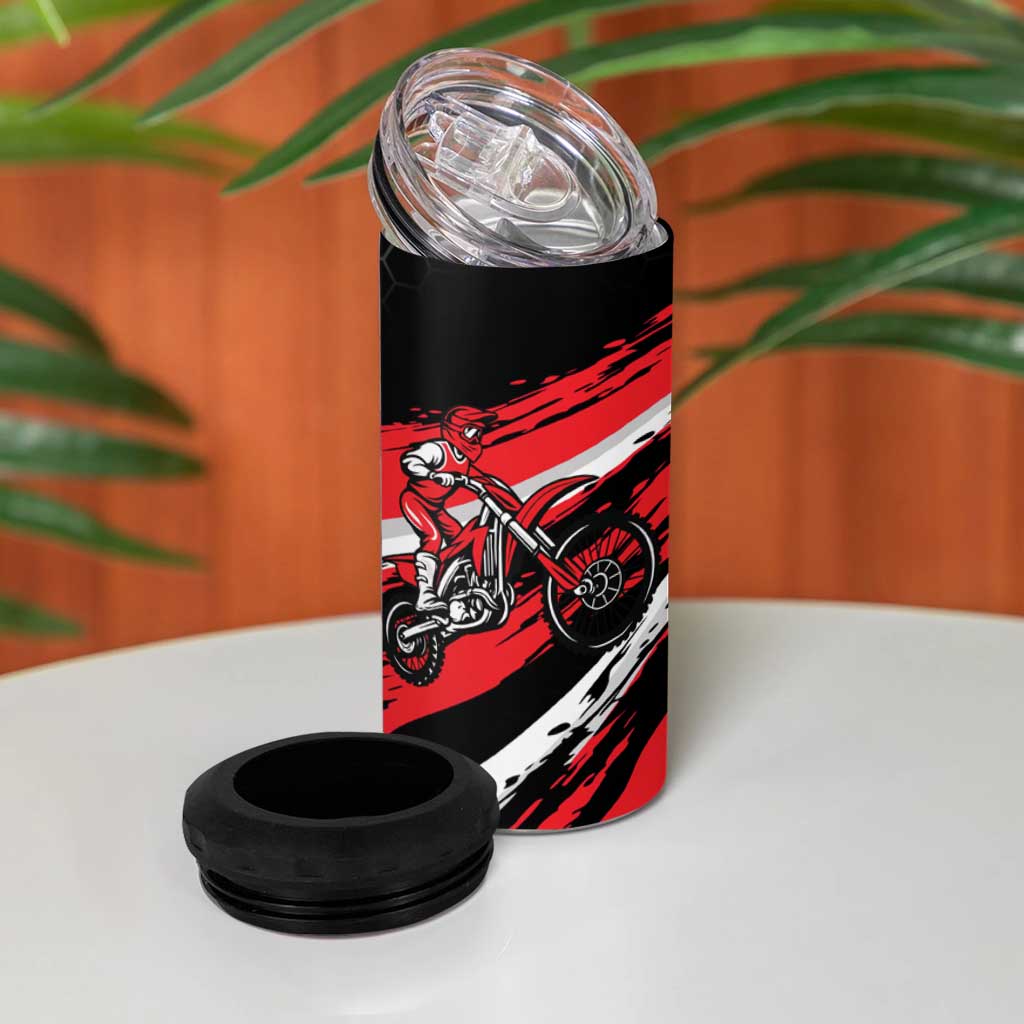 Custom Dirt Bike 4 in 1 Can Cooler Tumbler Motocross Rider Red Black Hex Pattern and Racing Number - Wonder Print Shop