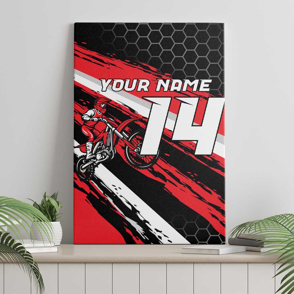 Custom Dirt Bike Canvas Wall Art Motocross Rider Red Black Hex Pattern and Racing Number - Wonder Print Shop