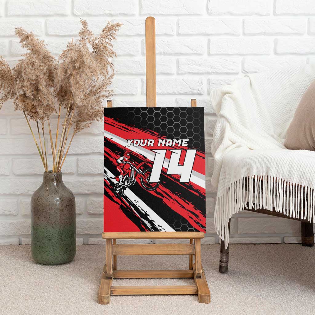 Custom Dirt Bike Canvas Wall Art Motocross Rider Red Black Hex Pattern and Racing Number - Wonder Print Shop