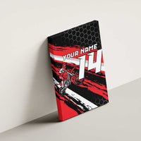 Custom Dirt Bike Canvas Wall Art Motocross Rider Red Black Hex Pattern and Racing Number - Wonder Print Shop