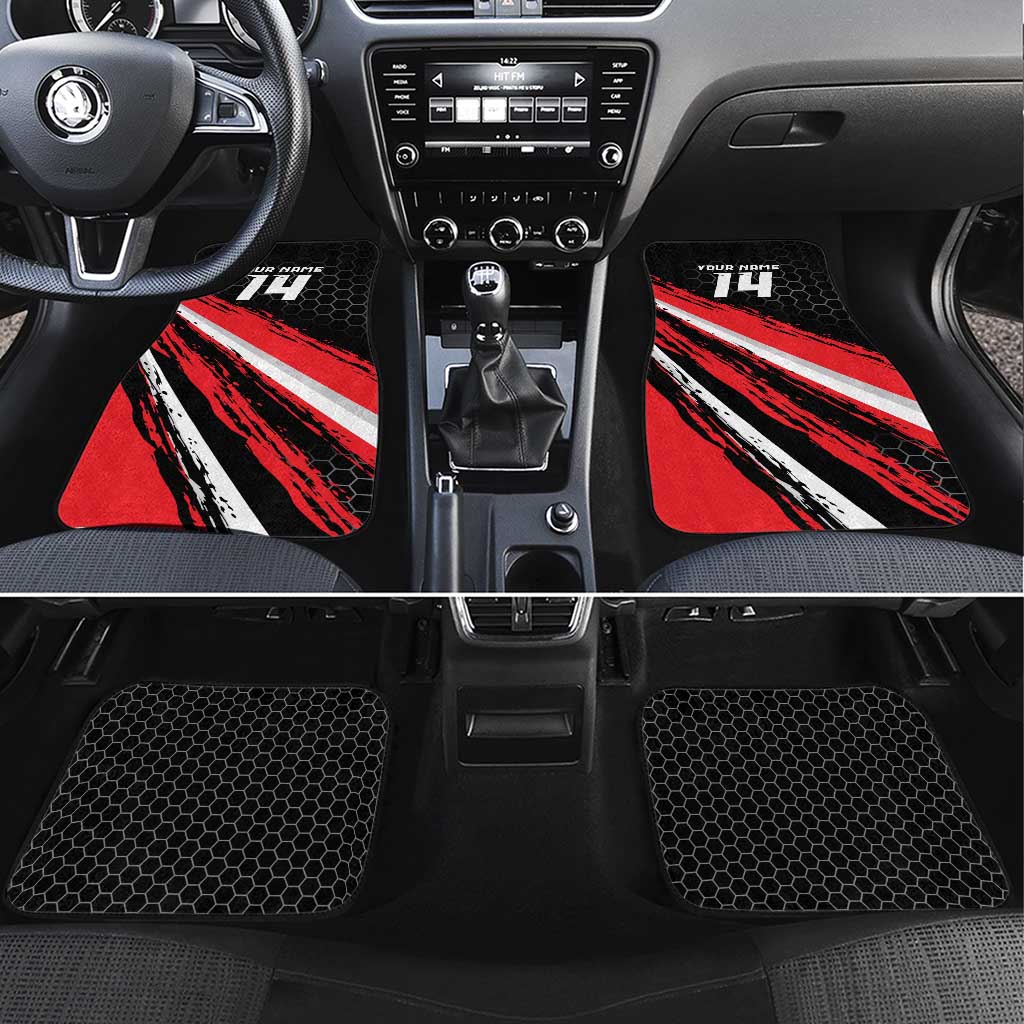 Custom Dirt Bike Car Mats Motocross Rider Red Black Hex Pattern and Racing Number - Wonder Print Shop