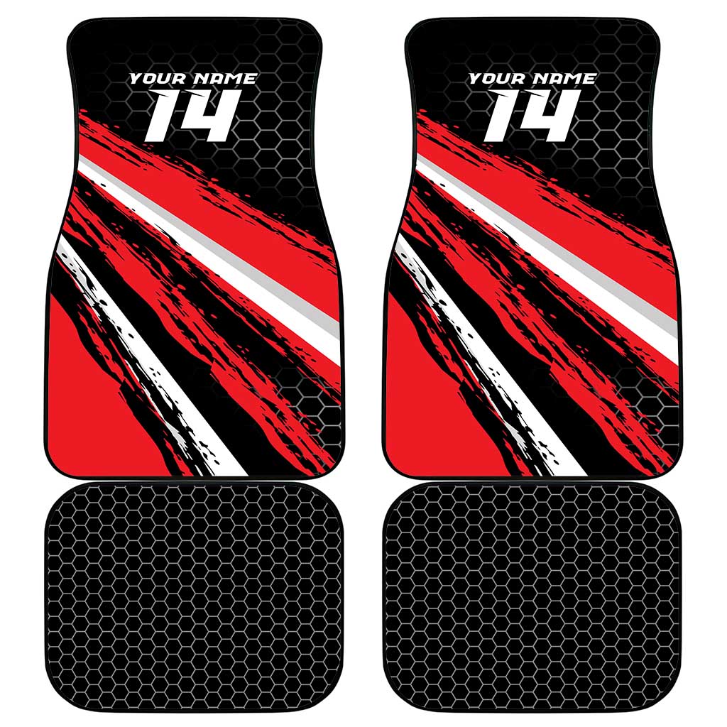 Custom Dirt Bike Car Mats Motocross Rider Red Black Hex Pattern and Racing Number - Wonder Print Shop