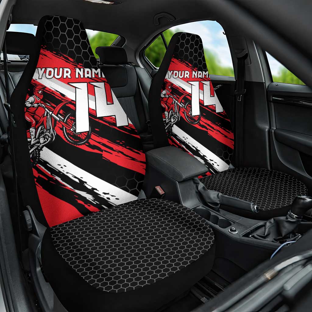 Custom Dirt Bike Car Seat Cover Motocross Rider Red Black Hex Pattern and Racing Number - Wonder Print Shop