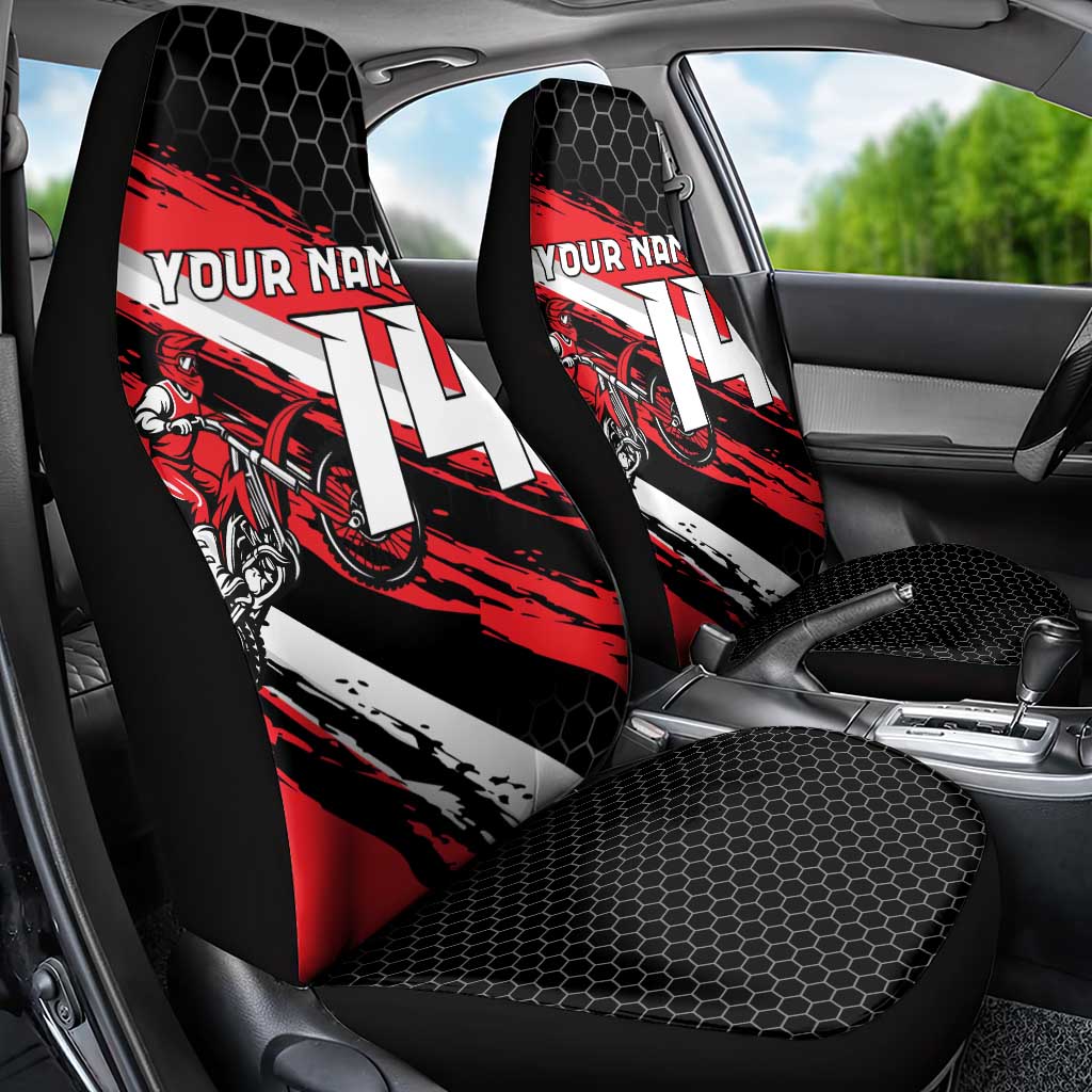 Custom Dirt Bike Car Seat Cover Motocross Rider Red Black Hex Pattern and Racing Number - Wonder Print Shop