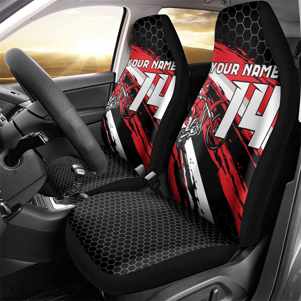 Custom Dirt Bike Car Seat Cover Motocross Rider Red Black Hex Pattern and Racing Number - Wonder Print Shop